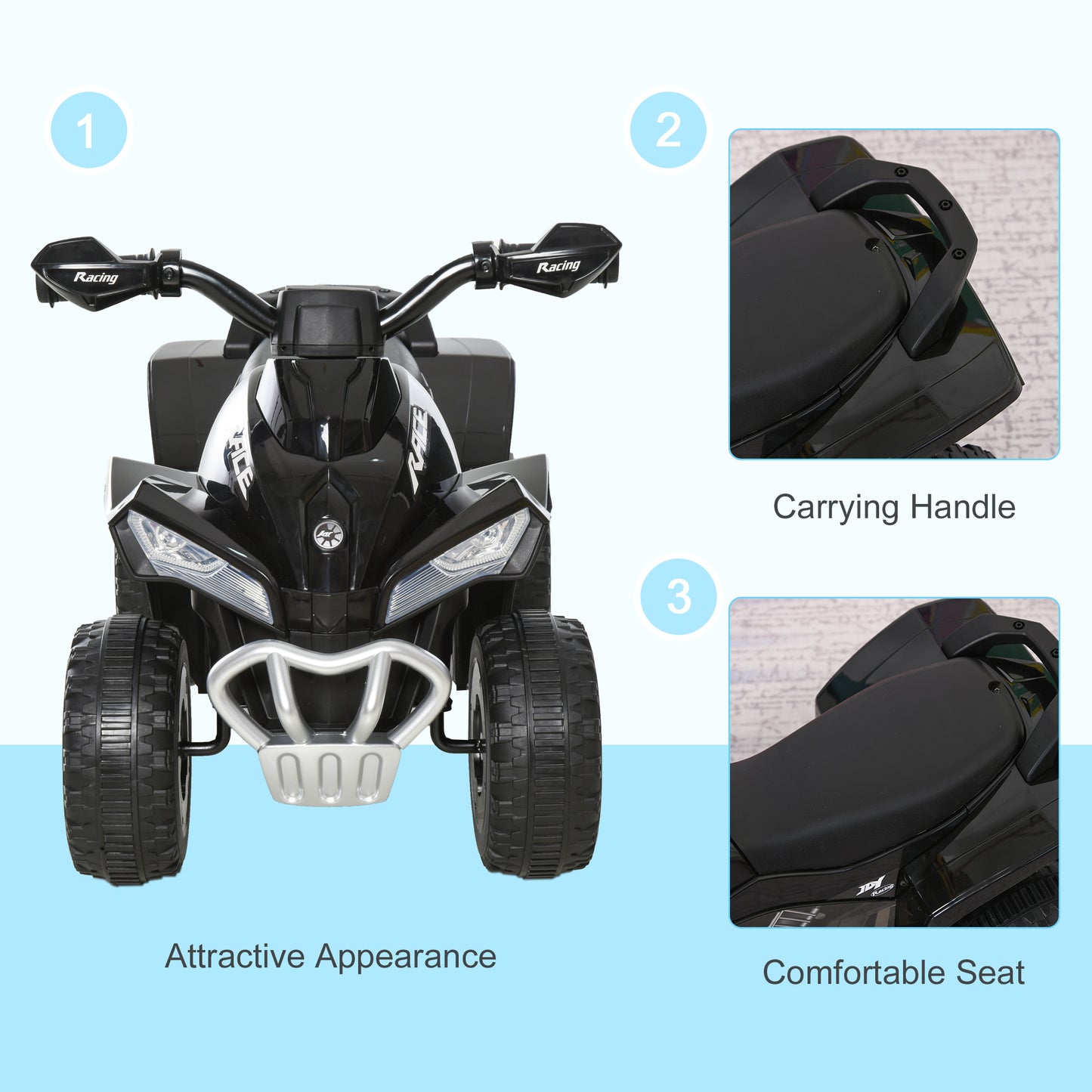 No Power Kids Ride on Toy Foot-to-Floor Sliding Quad for 18-36 Months, Black