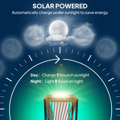 Rattan Solar Garden Lights, Auto On/Off LED Floor Lamp, Sand Brown