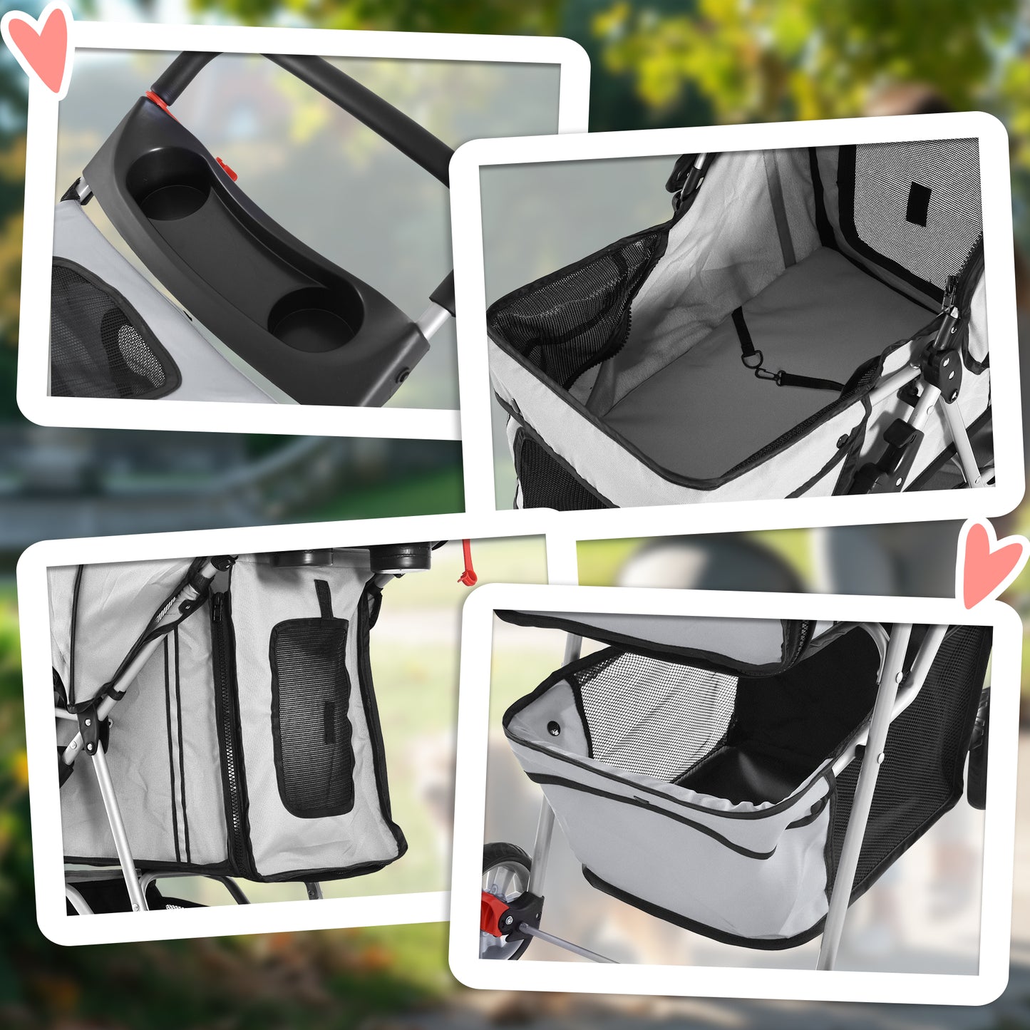 3 Wheel Pet Stroller for Small and Miniature Dogs, Grey