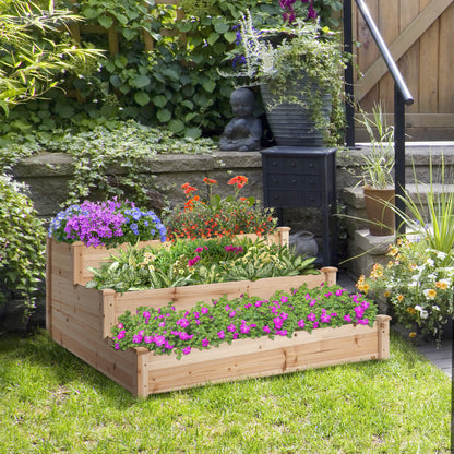 470L Raised Garden Bed, 3-Tier Planter Kit, Elevated Wooden Planters for Garden, Yard & Patio, Wooden Nature