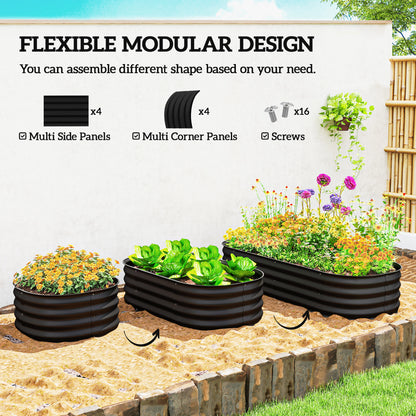 Galvanised Raised Garden Bed, Metal Planter Box with Safety Edging, for Flowers, Herbs, Succulents, Black