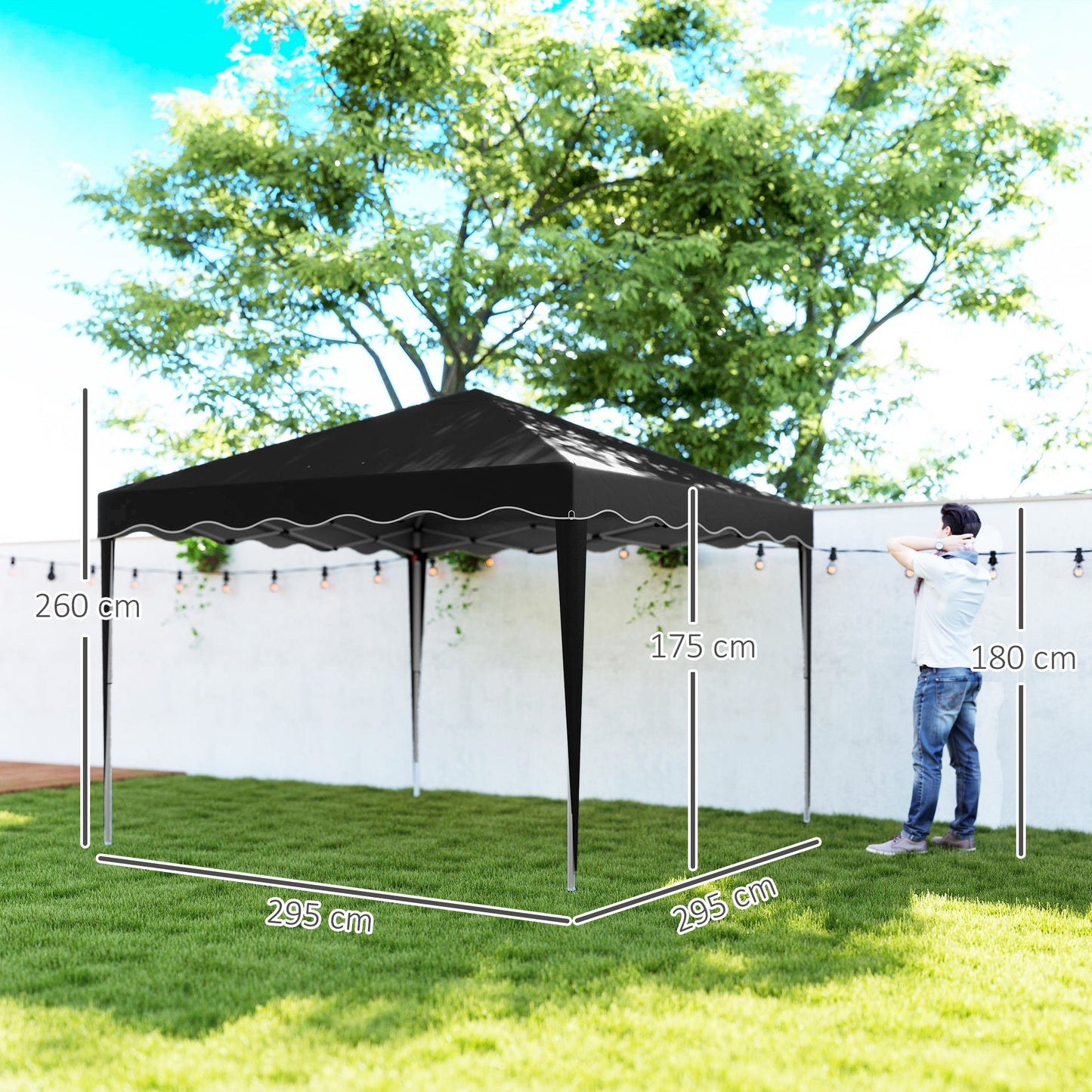 3 x 3cm Adjustable Height Pop-Up Gazebo, with Bag - Black