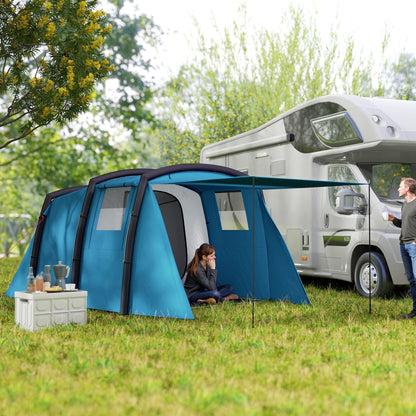 Inflatable 3-4 Man Tunnel Tent w/ Air Pump, Living Area & Vestibule, Waterproof Family Camping Air Tent, Sewn In Groundsheet