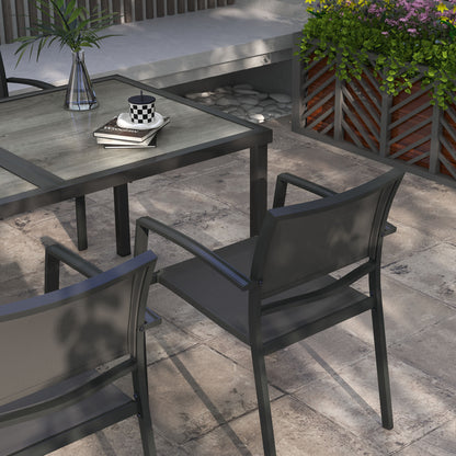 Five-Piece Casual Outdoor Dining Set, with Wood-Effect Table - Grey