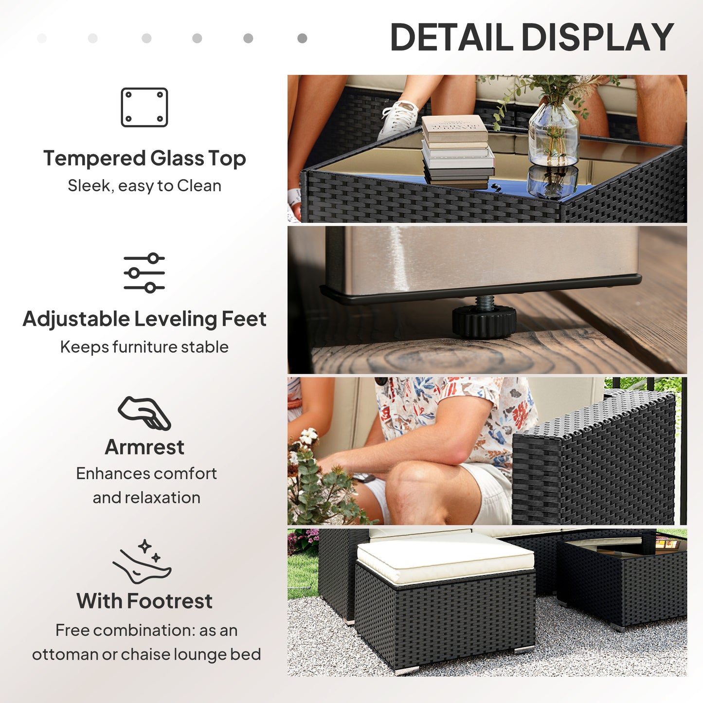 3 Pieces Garden Furniture Set w/ Cushions, PE Rattan Wicker Conversation Corner Sofa Set