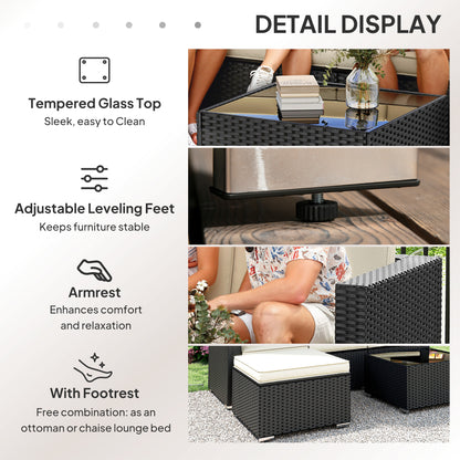 3 Pieces Garden Furniture Set w/ Cushions, PE Rattan Wicker Conversation Corner Sofa Set
