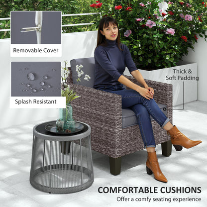 Single Rattan Armchair, with Cushions - Mixed Grey