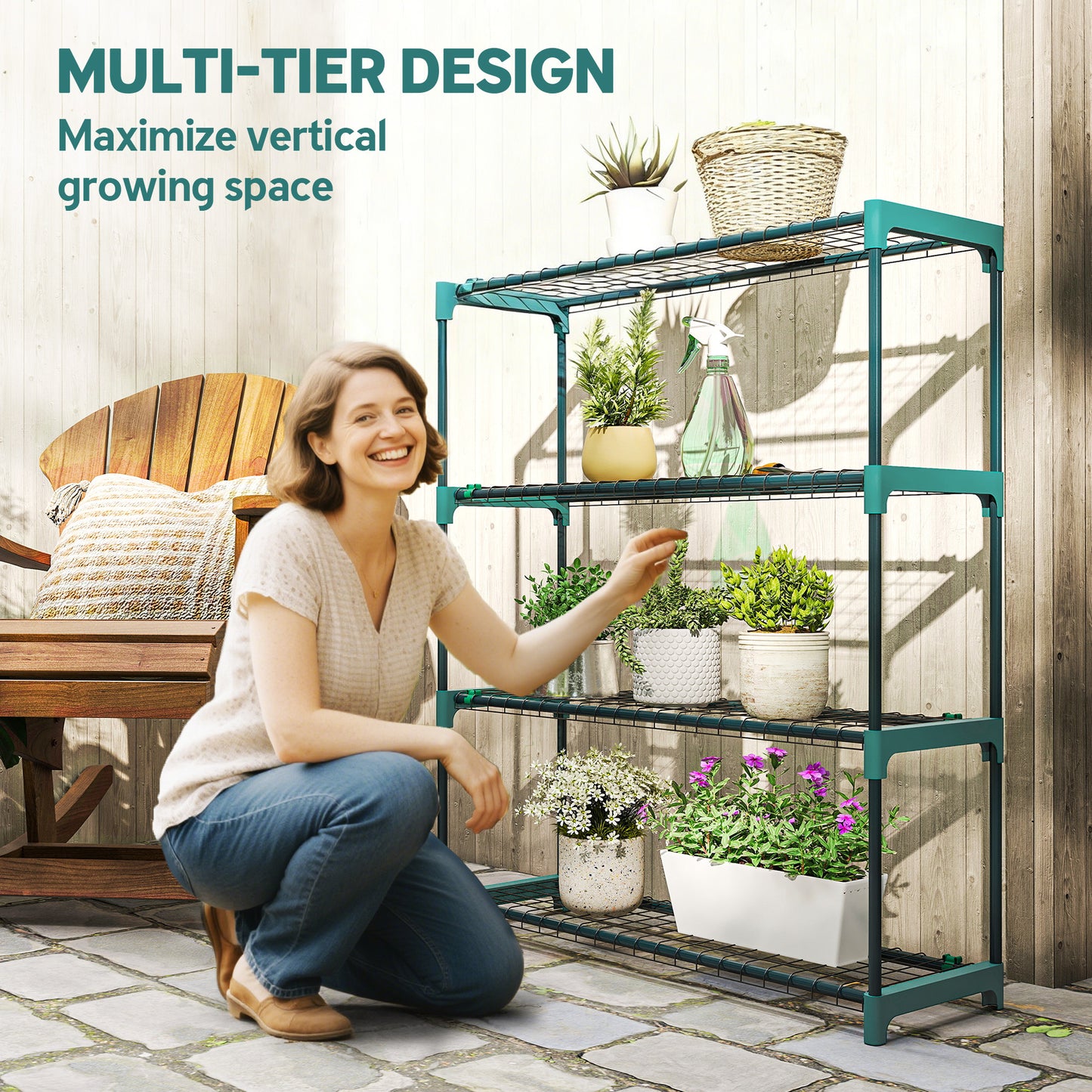4-Tier Plant Stand Indoor Outdoor, Set of 2 Metal Plant Shelf with Rack Buckles for Easy Assembly, Flower Display Rack