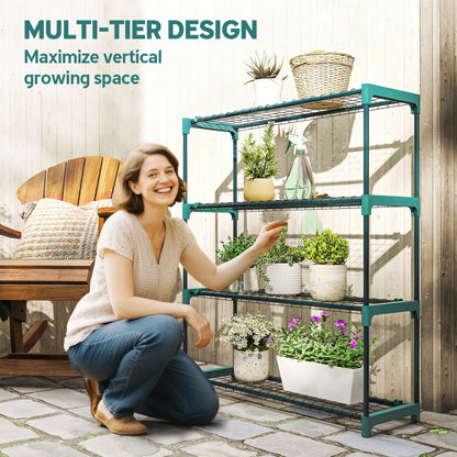 4-Tier Plant Stand Indoor Outdoor, Set of 2 Metal Plant Shelf with Rack Buckles for Easy Assembly, Flower Display Rack
