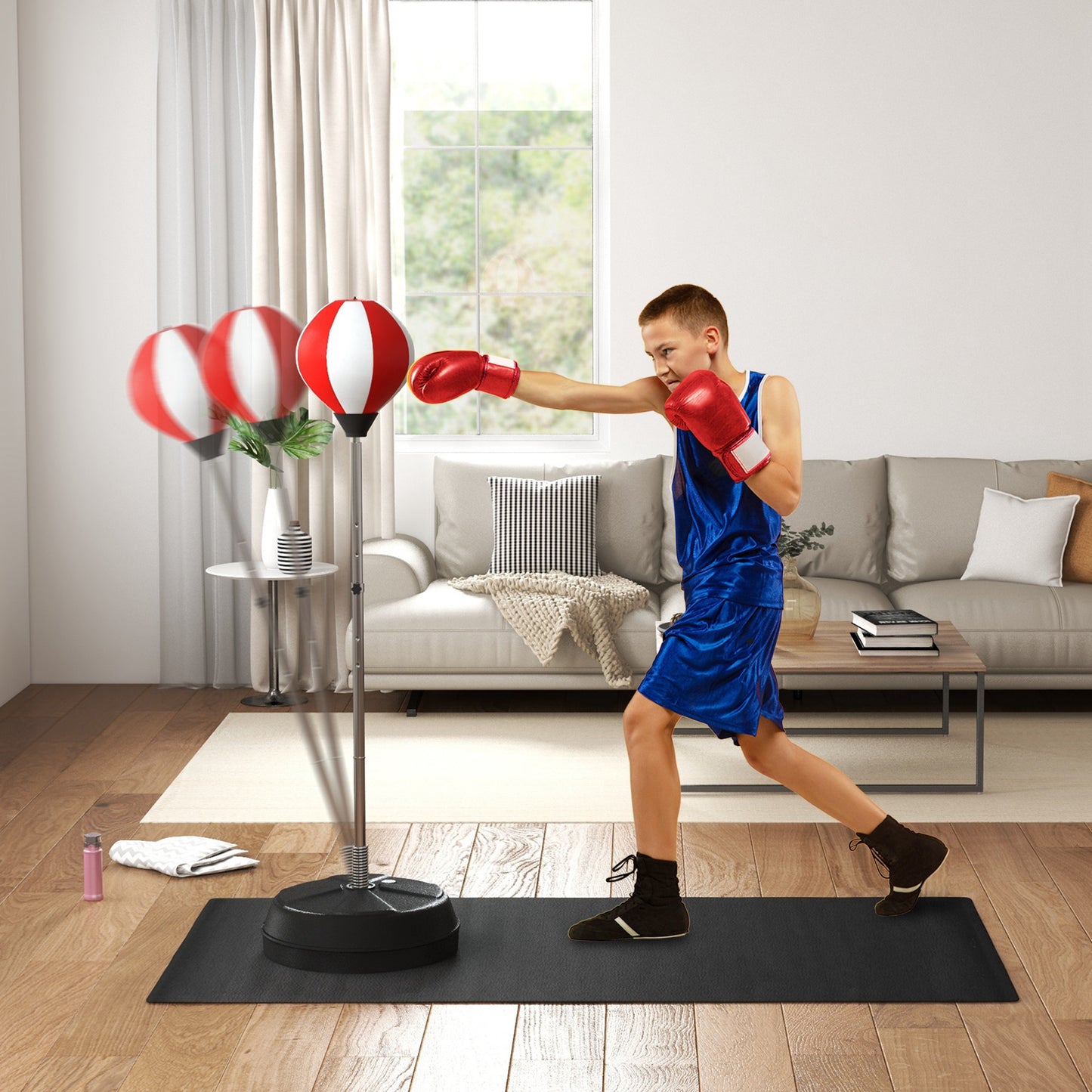 Punching Bag with Stand Boxing Bag Set with Adjustable Height, Red