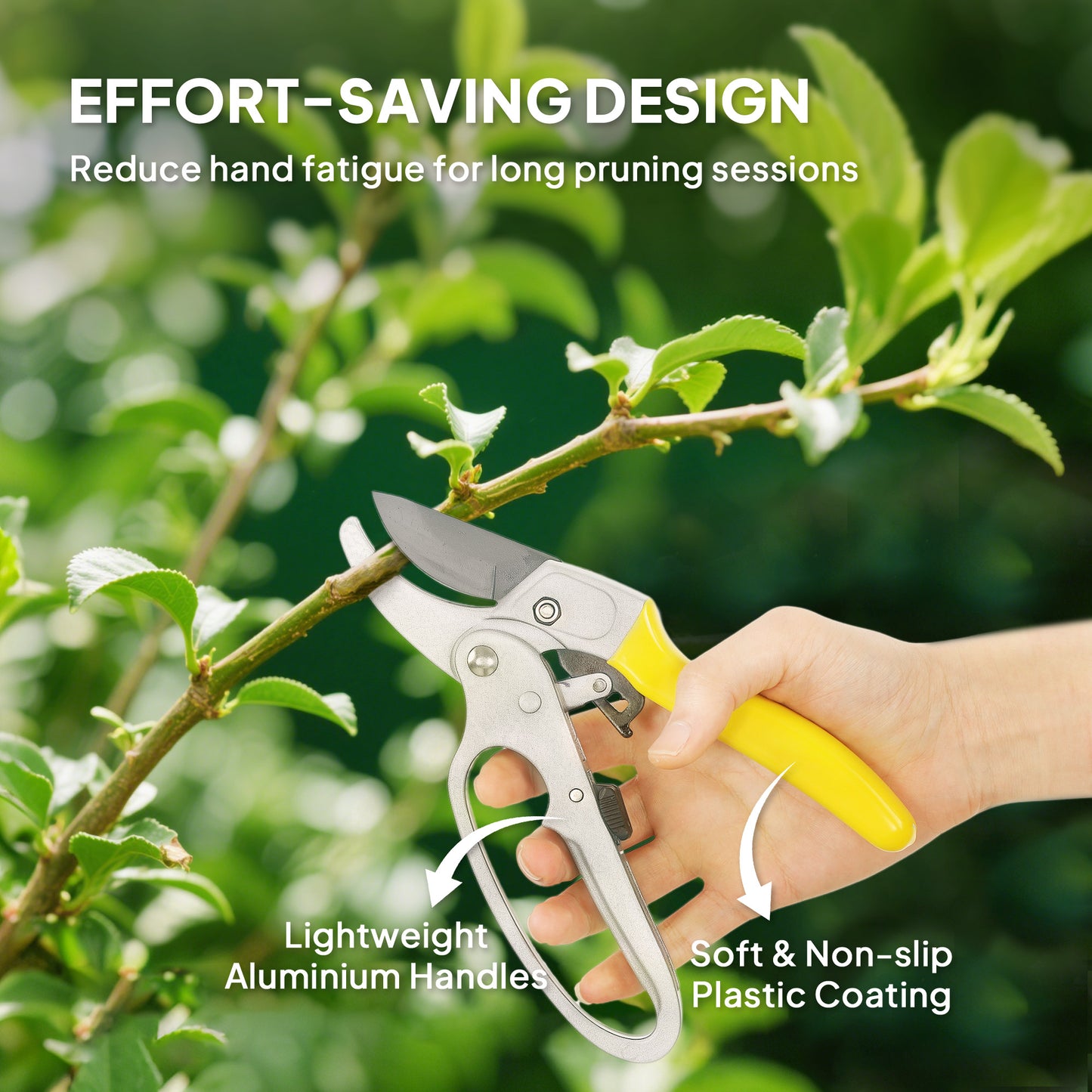 Garden Secateurs, Pruning Shears Heavy Duty with Sharp SK5 Blade, Bypass Pruners with Safety Lock, 8", Yellow