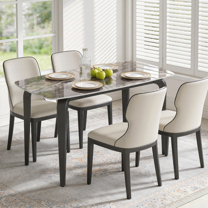 Dining Table for 4, Modern Kitchen Table with Sintered Stone Tabletop, Metal Legs, Brown