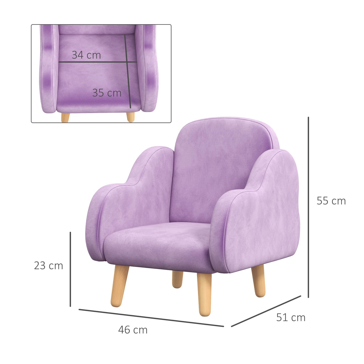 ZONEKIZ Kids Armchair Toddler Sofa Children Chair with Arm Rest, Wooden Frame, Velvet, PP Legs, Cloud Shape