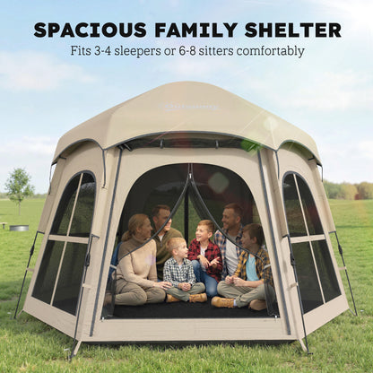 Pop Up Tent 3000mm Waterproof Instant Camping Tent 3-4 Person with 2 Doors 4 Windows Khaki