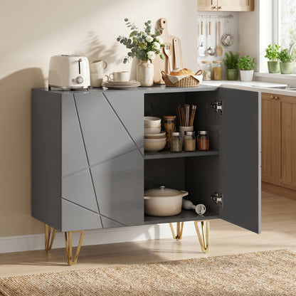 Modern Luxe High Gloss Sideboard, with Hairpin Legs - Grey