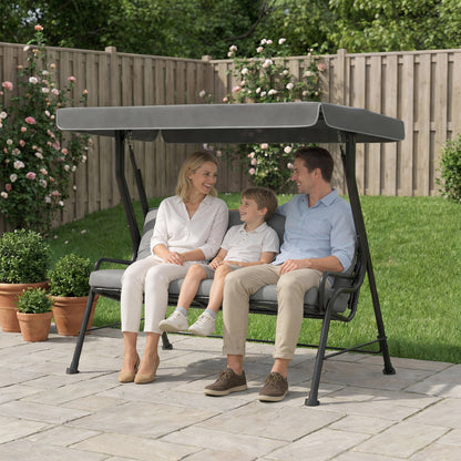 3-Seater Garden Swing Seat, Outdoor Swing Chair with Adjustable Waterproof Canopy, Light Grey