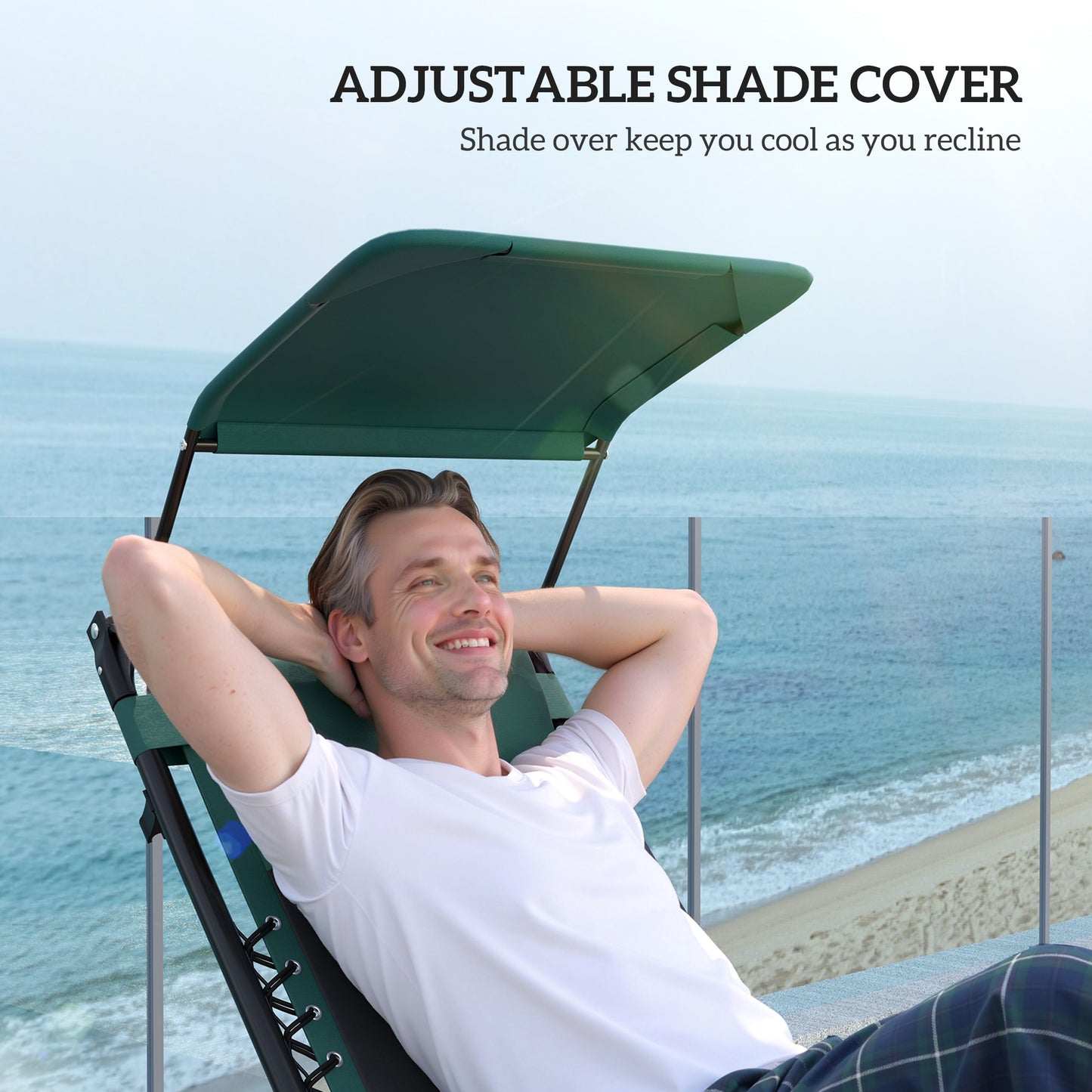 Zero Gravity Lounger Chair Set of 2, Folding Reclining Patio Chair with Shade Cover, Padded Seat, Cup Holder