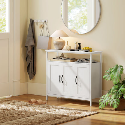 Industrial Kitchen Sideboard with Open Shelf, 2 Cabinets, Adjustable Shelves for Living Room, Dining Room, White