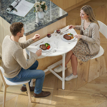 Collapsible Drop Leaf Table, Folding Dining Table for Small Spaces, Extendable Kitchen Table with Steel Frame, White