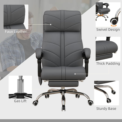 High Back Vibration Massage Office Chair, Heated Reclining PU Leather Computer Chair with Footrest, Grey
