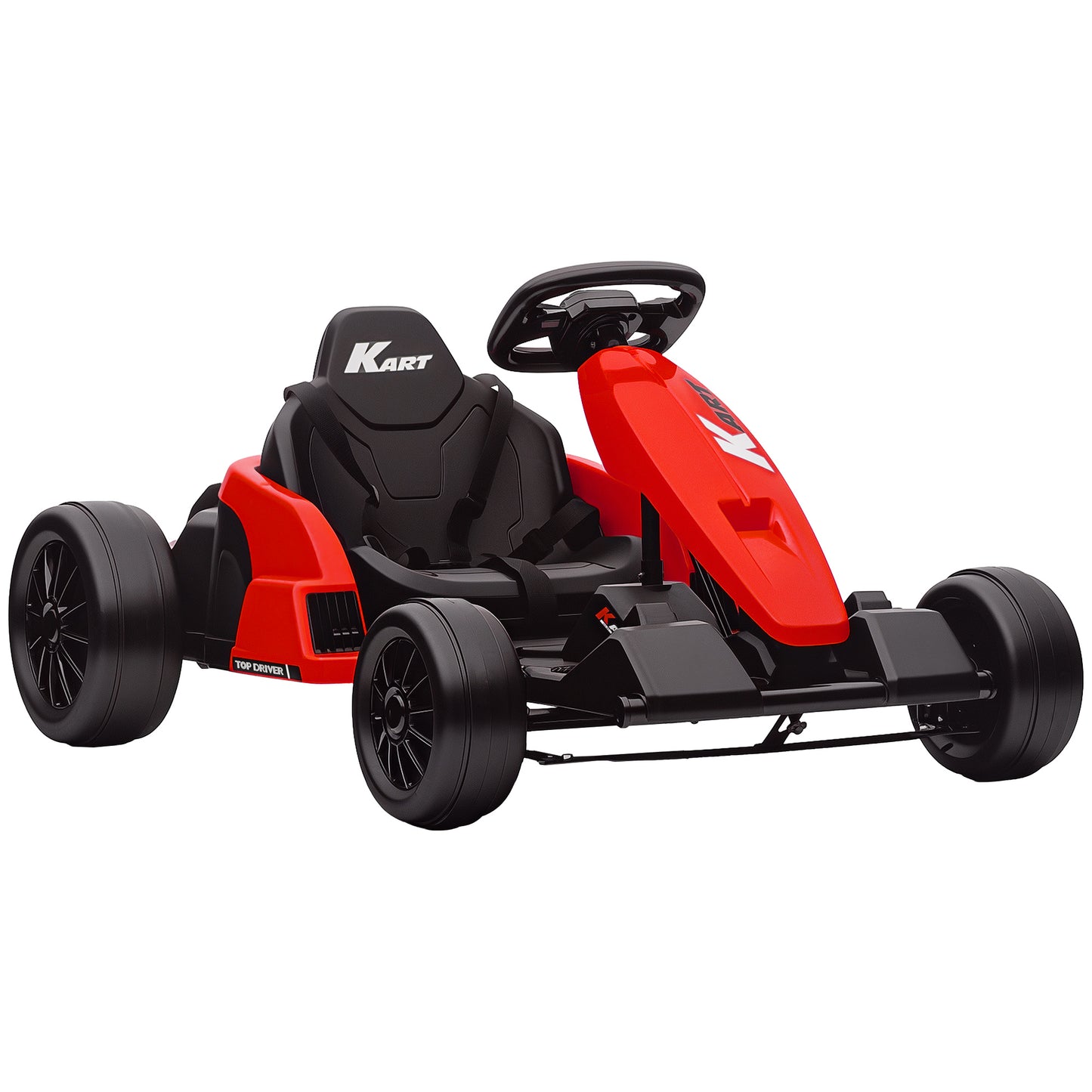 24V Electric Go Kart, Drift Kart with Adjustable Seat, Slow Start, 5-Point Harness, Music, for 6-12 Years, Red