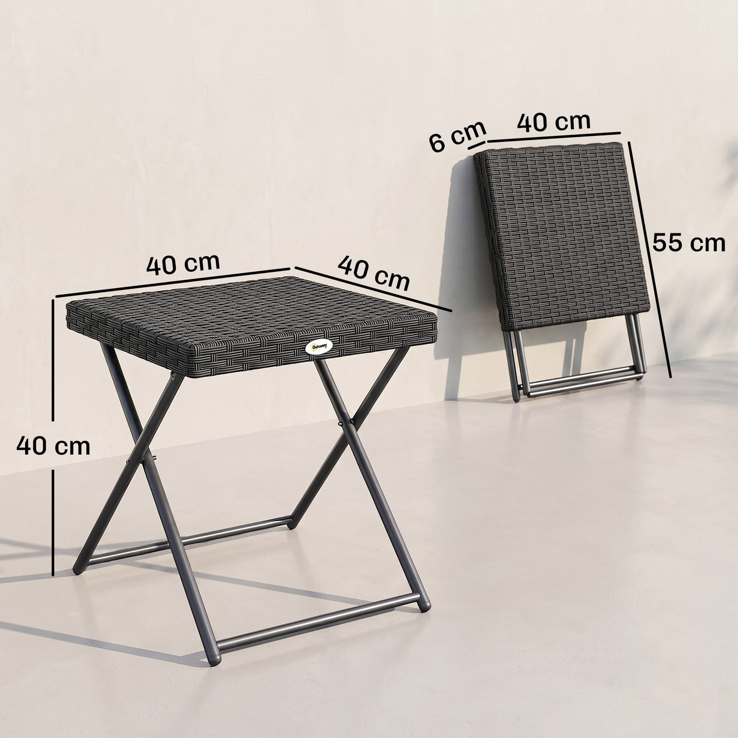 Square PE Wicker Rattan Folding Table - Black