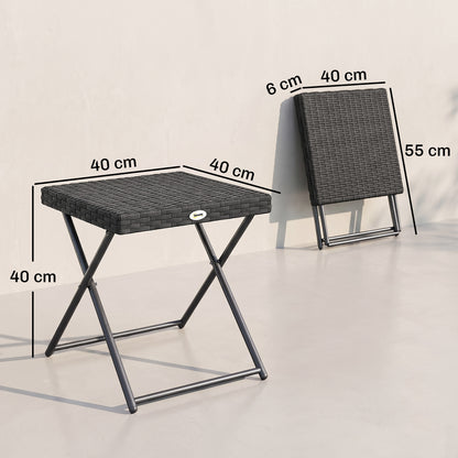 Square PE Wicker Rattan Folding Table - Black