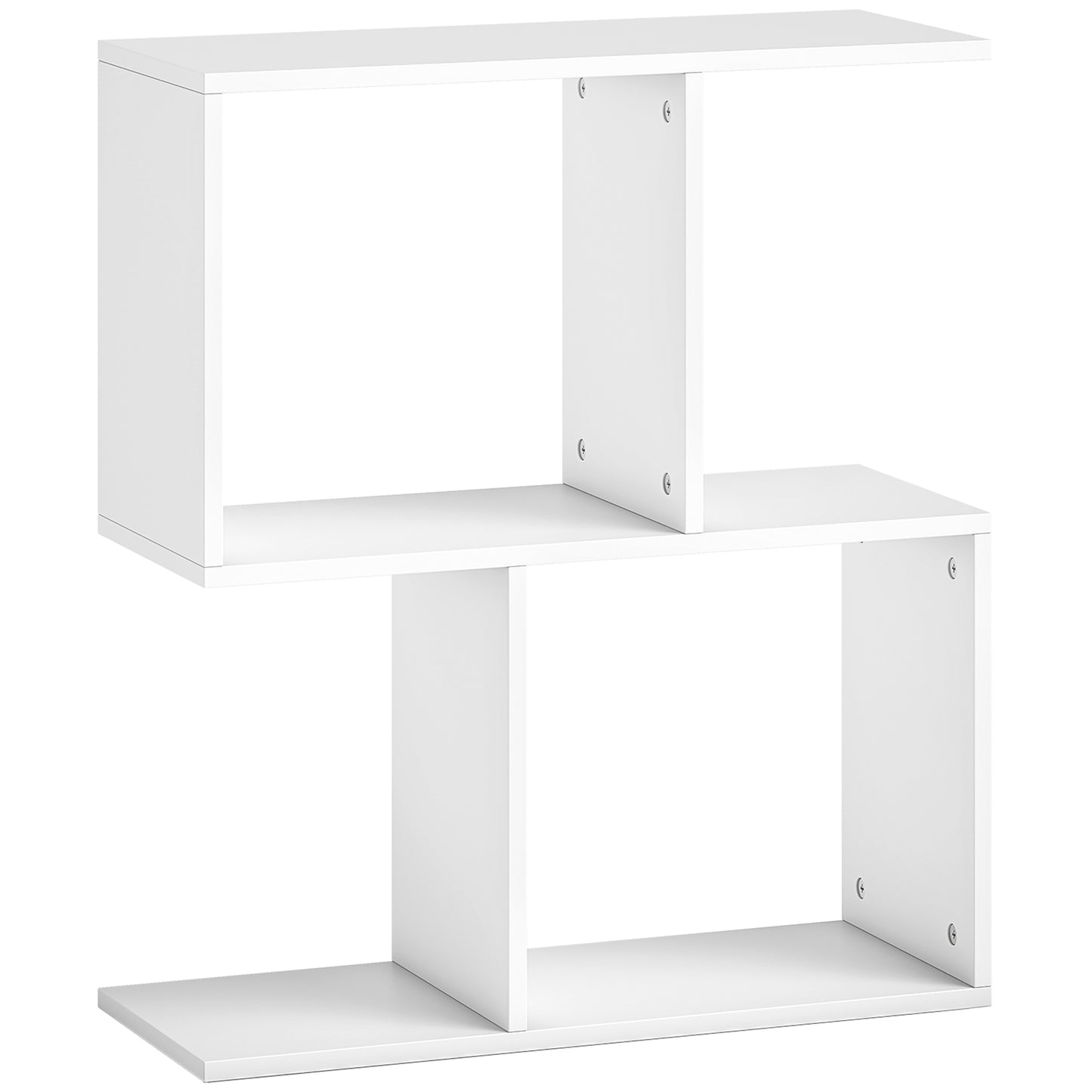Side Table, Narrow End Table with Storage Shelves, S-Shaped, 3-Tier, 50W x 19.5D x 58H cm, White