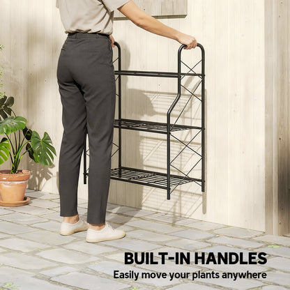 3-Tier Metal Plant Stand, Heavy Duty Ladder Shelf Potted Plants Display Rack, Indoor Outdoor Flower Pot Holder