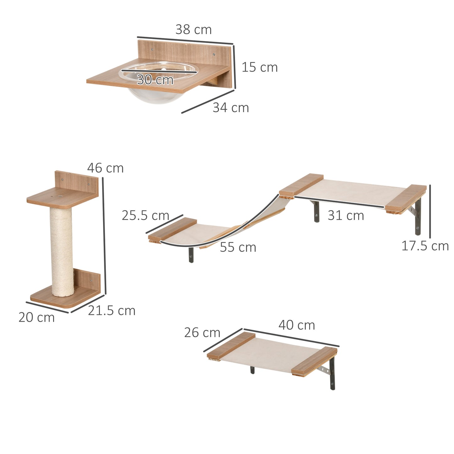 4PCs Wall-mounted Cats Climbing Shelf Set Cat Tree Kitten Perch Activity Center