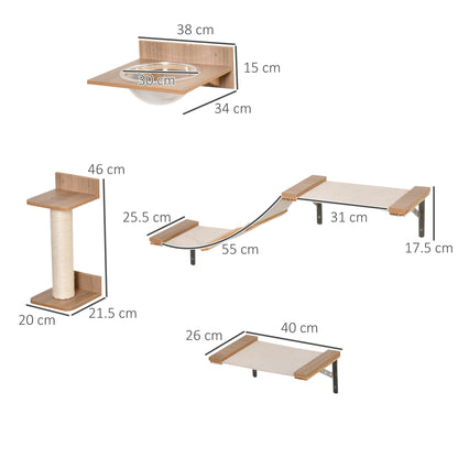 4PCs Wall-mounted Cats Climbing Shelf Set Cat Tree Kitten Perch Activity Center