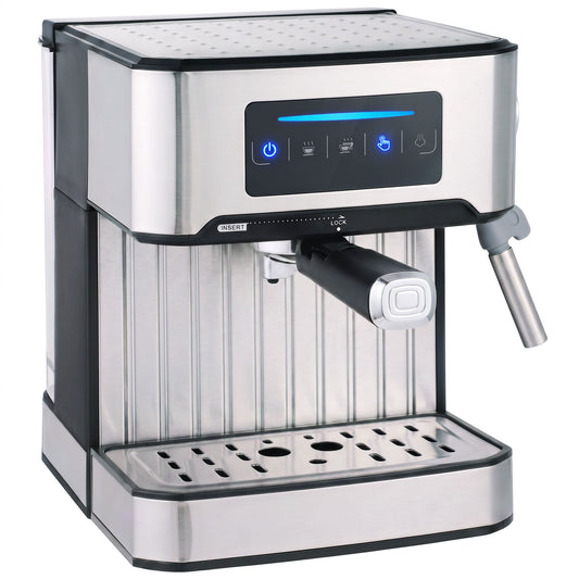 Espresso Machine, 20-Bar Cappuccino Coffee Maker with Frother Wand, 1.6L Tank, Single/Double/Manual Shot, LED Touch