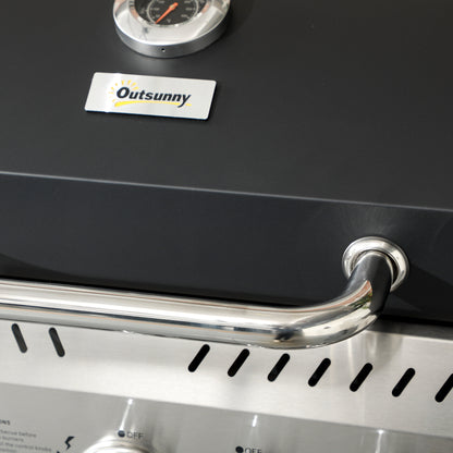 Four-Burner Steel Gas Grill, with Thermometer - Black