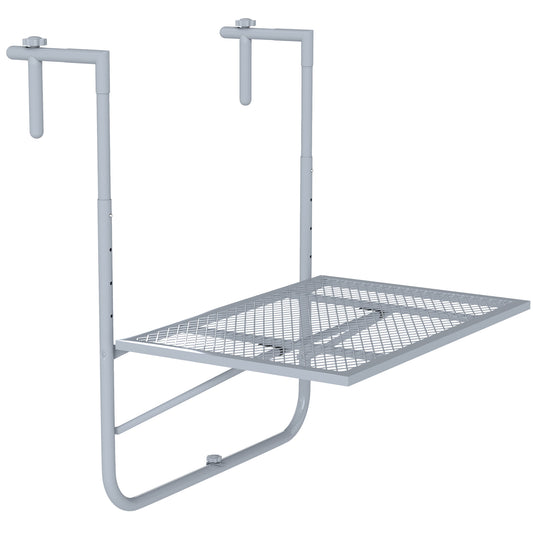 Balcony Hanging Table, Metal Wall Mount Desk, Adjustable Folding Balcony Deck Table for Patio and Garden, Grey