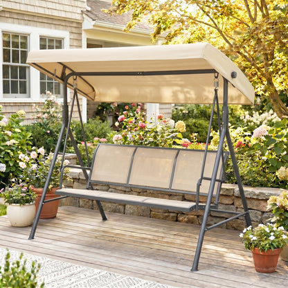 3 Seater Swing Chair, Garden Swing Bench with Adjustable Tilting Canopy
