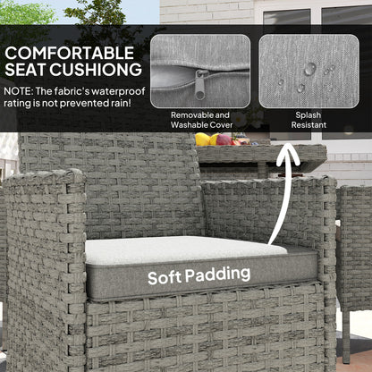 Rattan Garden Furniture Set, Outdoor Dining Table and Chairs 4 Seater with Cushions, Square Tempered Glass Top, 4 Armchairs