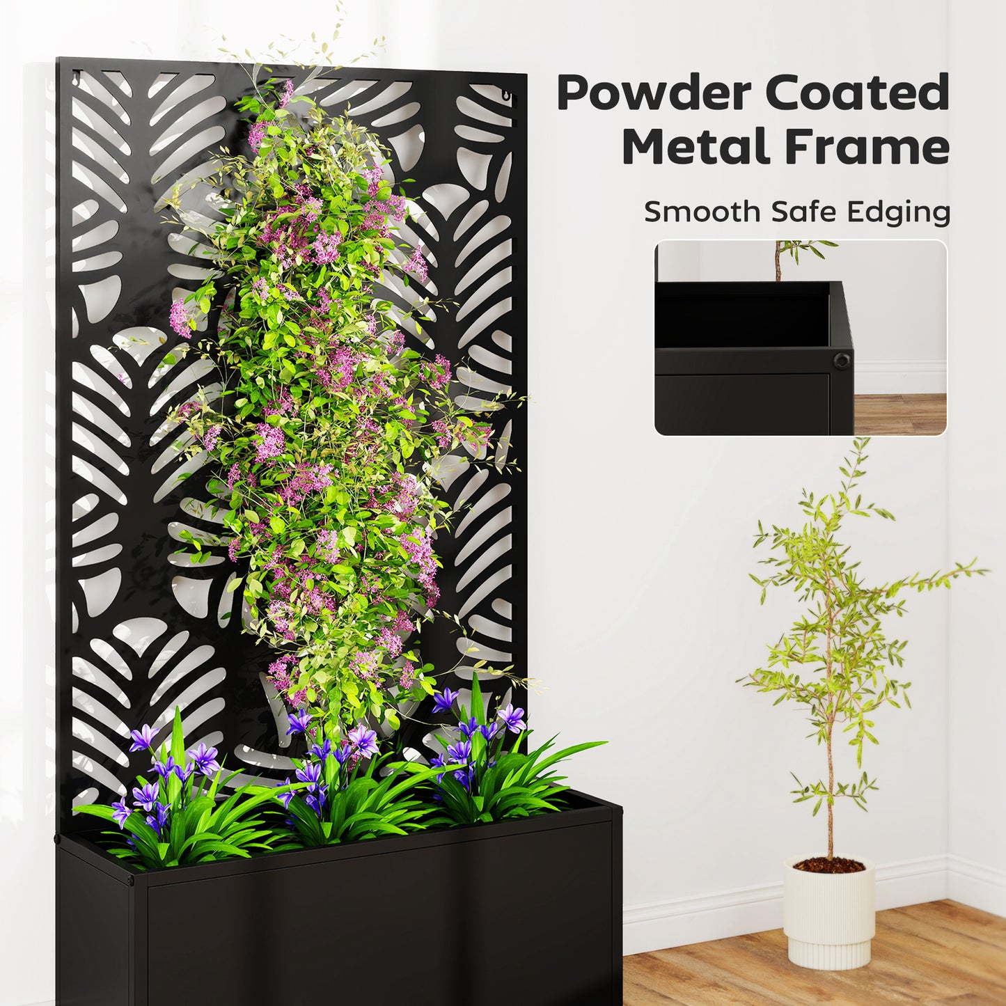 Metal Garden Bed for Garden with Trellis, Wall Mounted or Freestanding Raised Planter with Privacy Screen