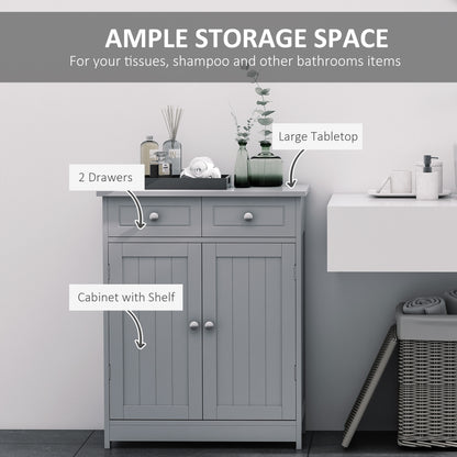 75x60cm Freestanding Bathroom Storage Cabinet Unit w/ 2 Drawers Cupboard Adjustable Shelf Metal Handles Traditional Style Gre