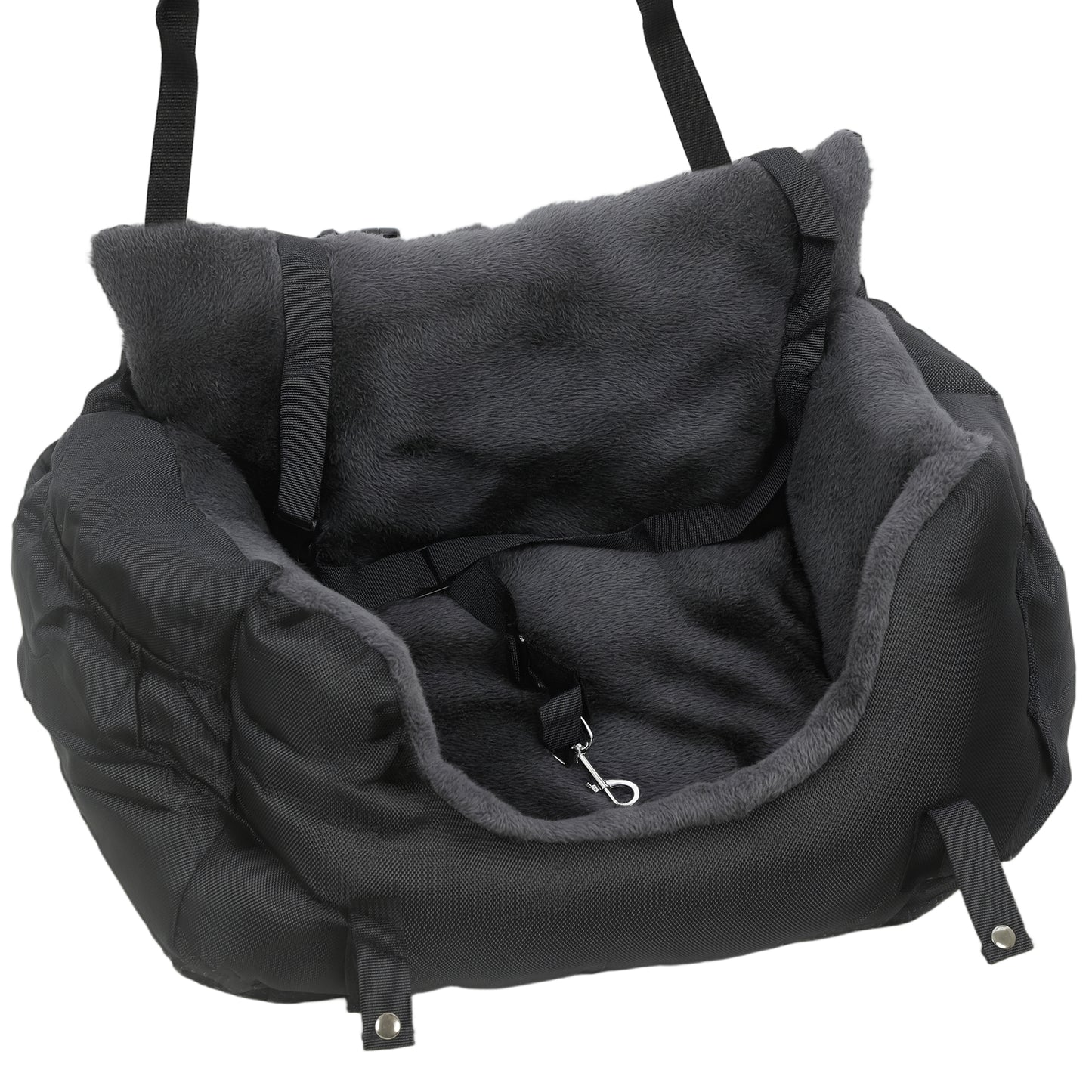 Dog Car Seat for Small Dogs with Fixed Buckle, Safety Leash, Washable Cover, 58 x 45 x 28 cm, Black