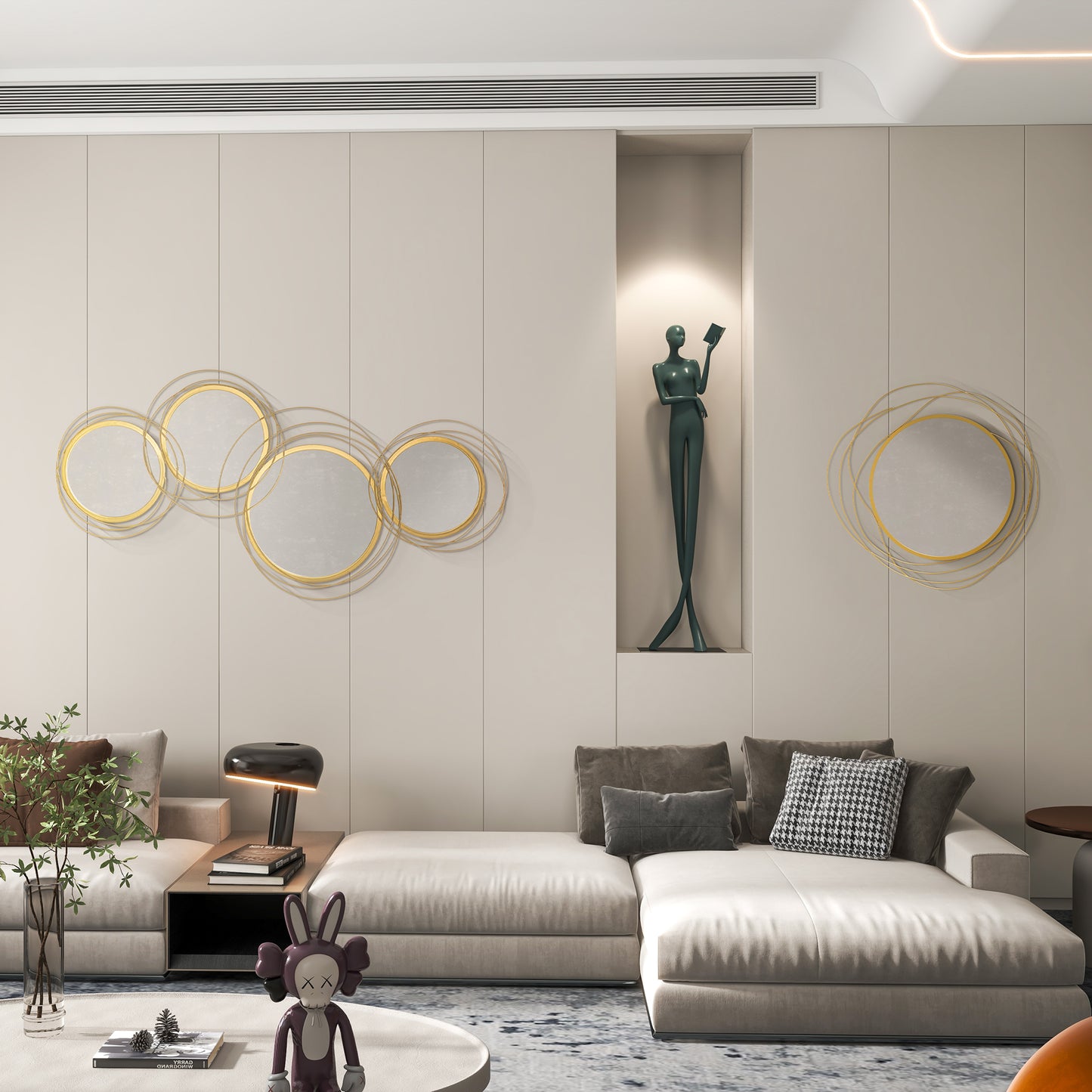 Metal Wall Art 65cm Modern Decorative Mirror Decor for Living Room Bedroom Dining Room, Gold Tone