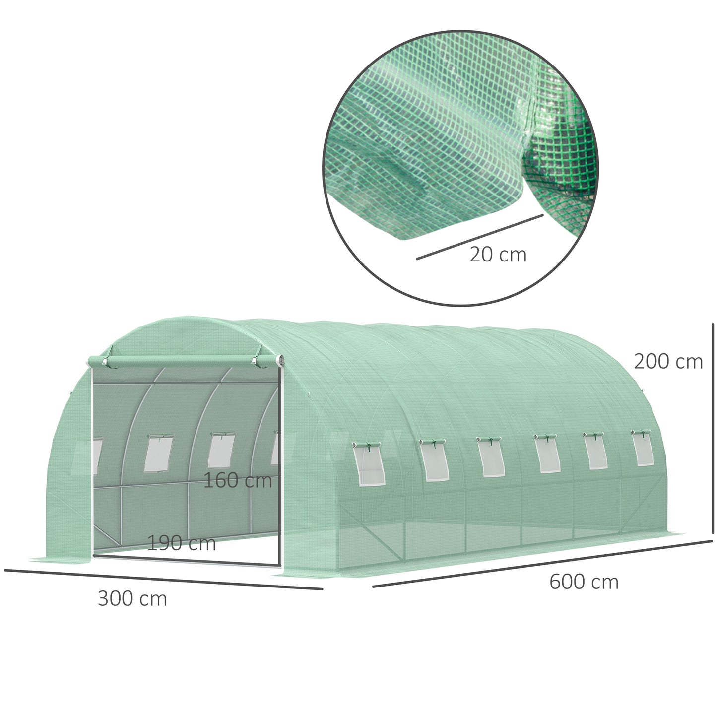 6 x 3 x 2 m Polytunnel Greenhouse with Roll-up Door and 12 Mesh Windows
