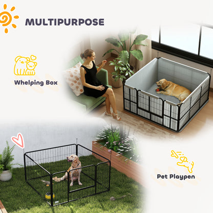 Steel Dog Whelping Box with Washable Whelping Pad, Wind-Resistant Cloth, for Small, Medium Dogs, 122 x 122 x 60cm