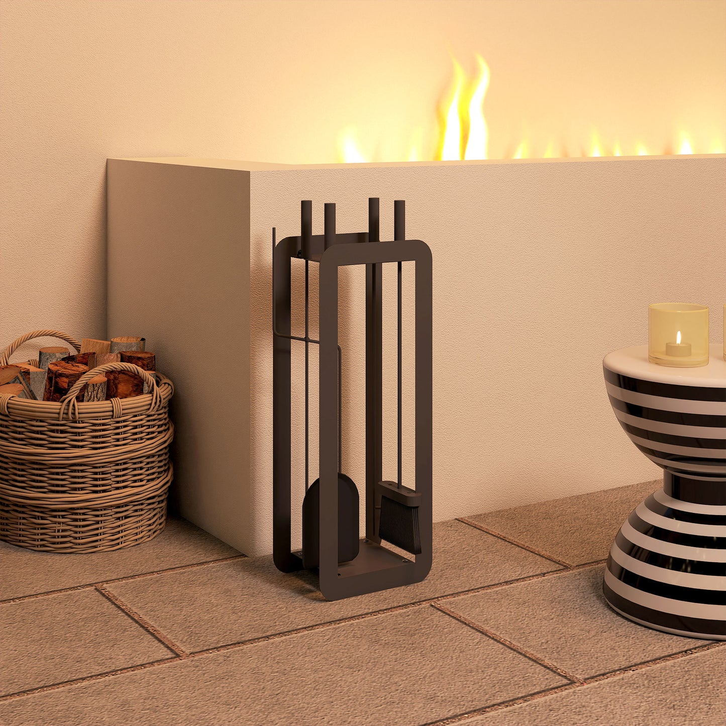 5 Pieces Fireplace Companion Set, Metal Fireplace Accessories Fireside Companion Set with Brush, Shovel, Poker