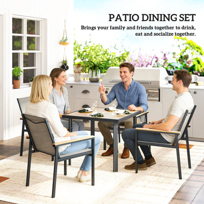 Five-Piece Metal Dining Set, with Glass-Top Table - Khaki