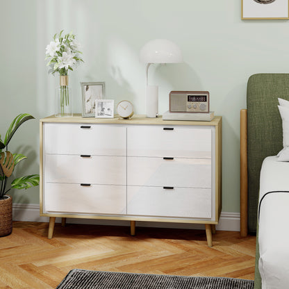 Storage Cabinet, Chest of Drawers with 6 Drawers and 5 Legs for Bedroom, High Gloss White