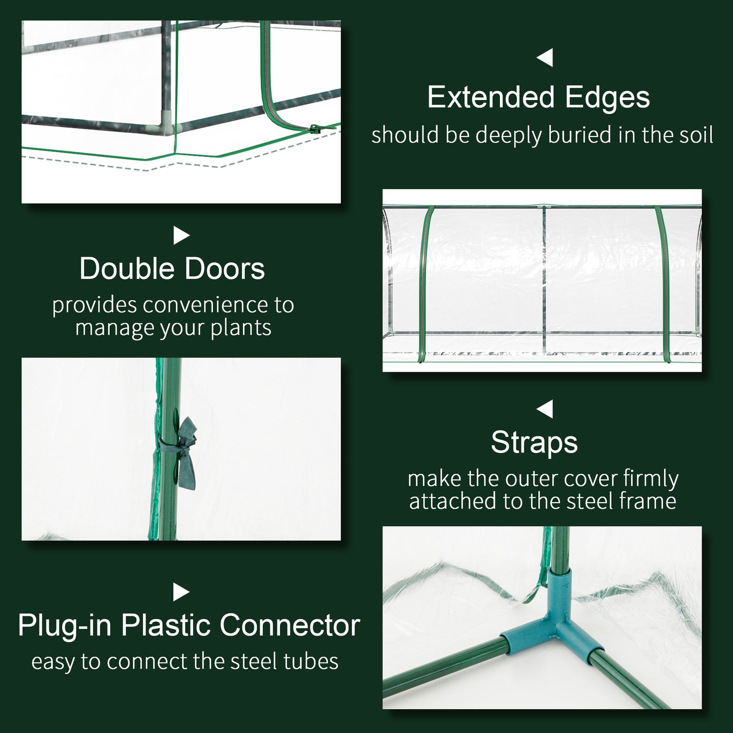 Tunnel Greenhouse Green Grow House for Garden Outdoor, Steel Frame, PVC Cover, Transparent, 200 x 100 x 80cm
