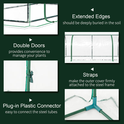 Tunnel Greenhouse Green Grow House for Garden Outdoor, Steel Frame, PVC Cover, Transparent, 200 x 100 x 80cm