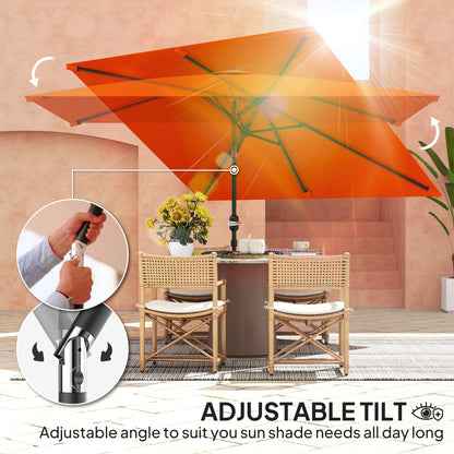 3x2m Garden Parasol Umbrella with Aluminium Pole, Tilt and Crank, Rectangular Outdoor Table Parasol Sun Shade for Patio