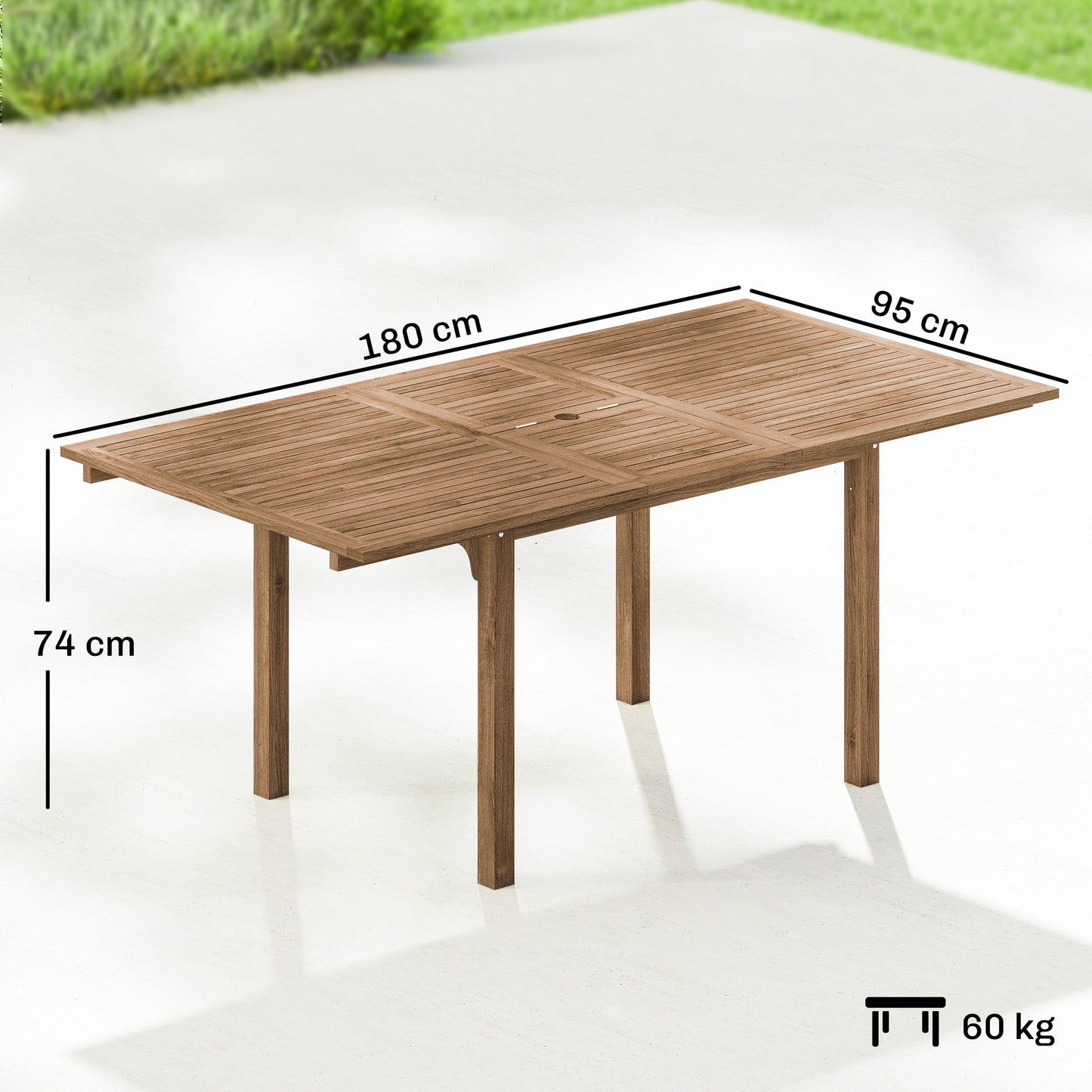 Extending Garden Table, Outdoor Dining Table for 6-8 with Acacia Wood Slatted Tabletop for Balcony Porch