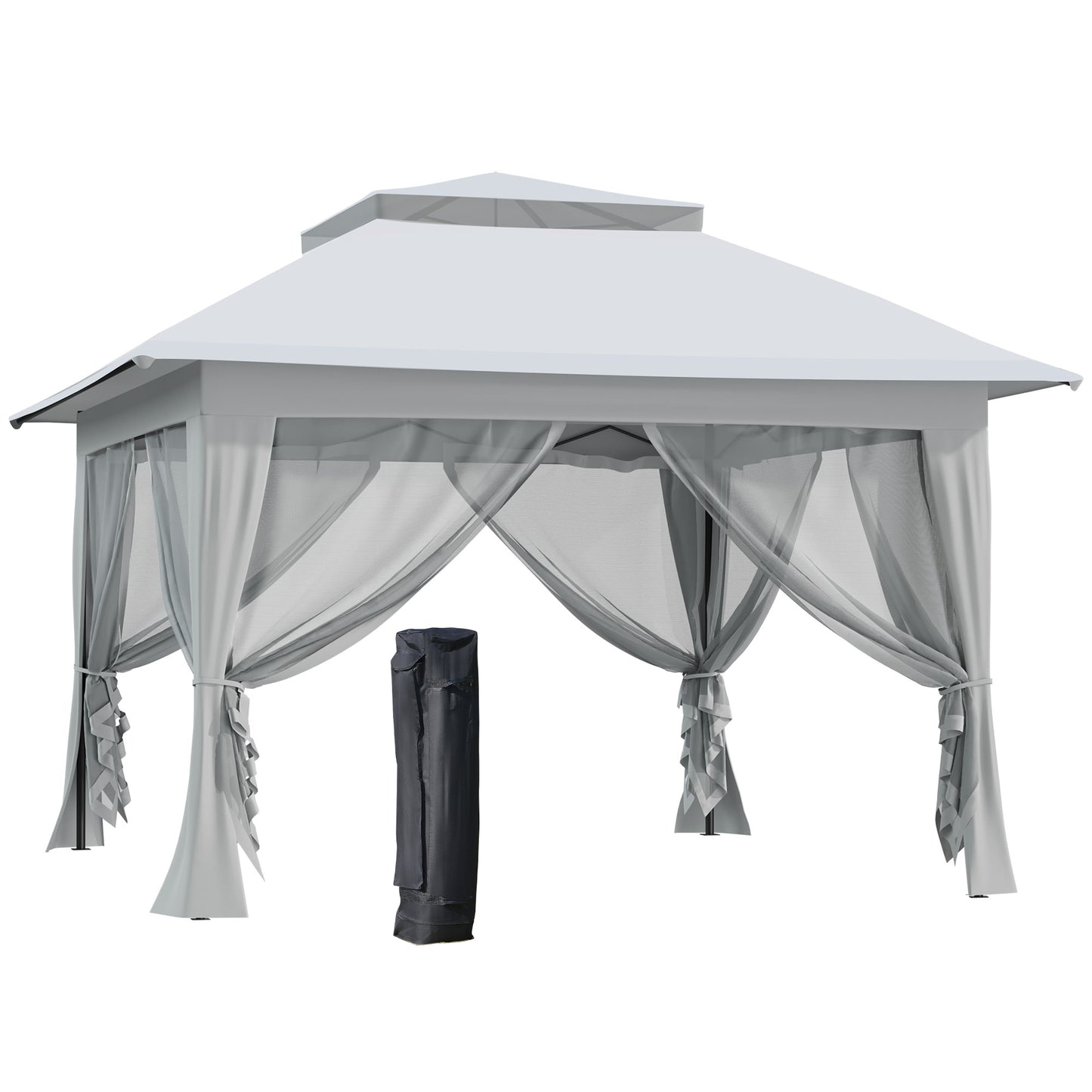 3.6 x 3.6 m Pop up Gazebo with Netting, Height Adjustable Party Tent Instant Canopy Sun Shade Shelter, Grey